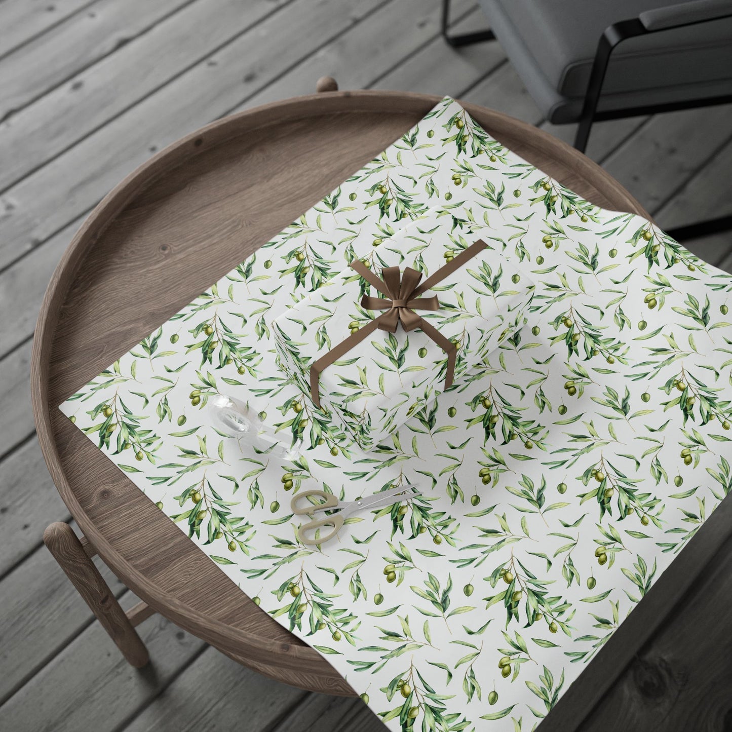 Olive Branch and Leaf Islamic Gift Wrapping Paper – Watercolor Olive Leaf Design for Eid, Ramadan & Special Occasions