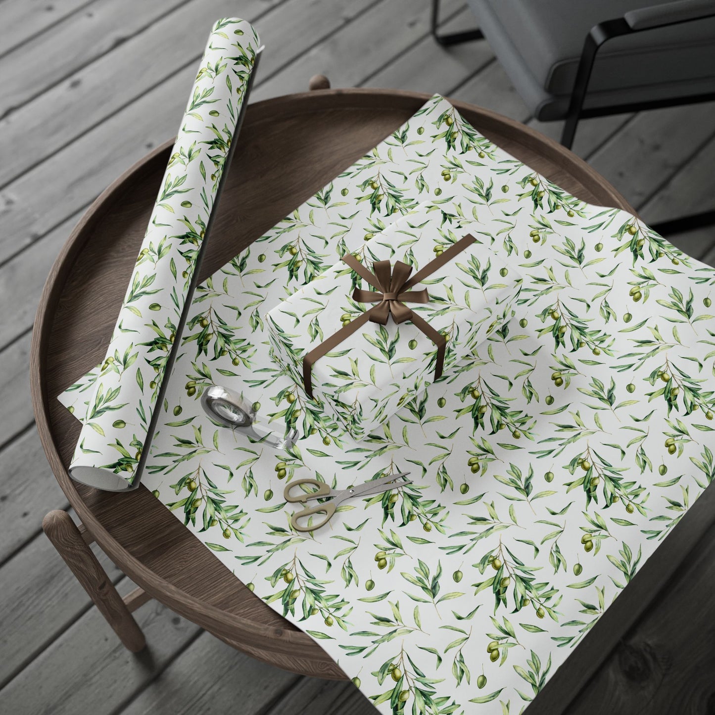 Olive Branch and Leaf Islamic Gift Wrapping Paper – Watercolor Olive Leaf Design for Eid, Ramadan & Special Occasions