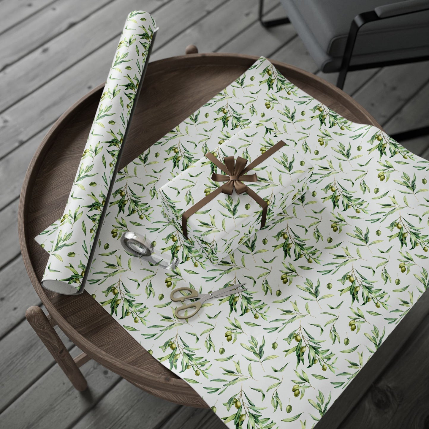 Olive Branch and Leaf Islamic Gift Wrapping Paper – Watercolor Olive Leaf Design for Eid, Ramadan & Special Occasions