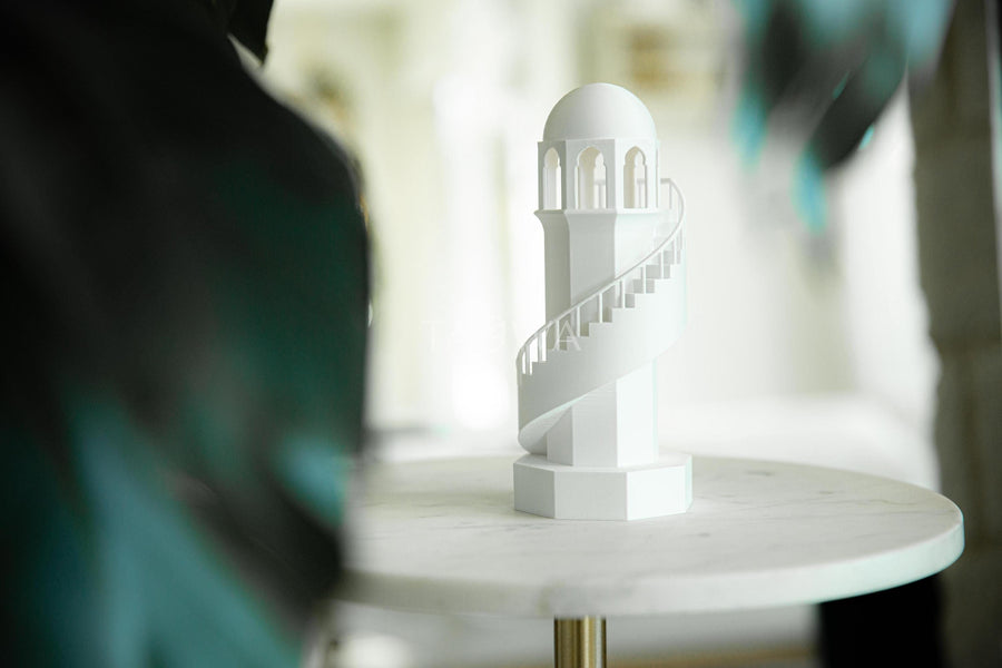 Mini Minaret Decor with Spiral Stairs – Islamic Table Decor, Minimalist Design – Taqwa Arts