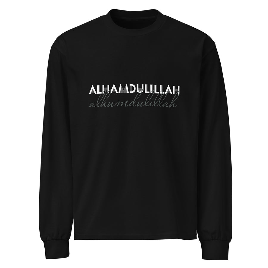Alhamdulillah Premium heavyweight long sleeve shirt – Bold Typography & Script in 100% Cotton – Taqwa Arts
