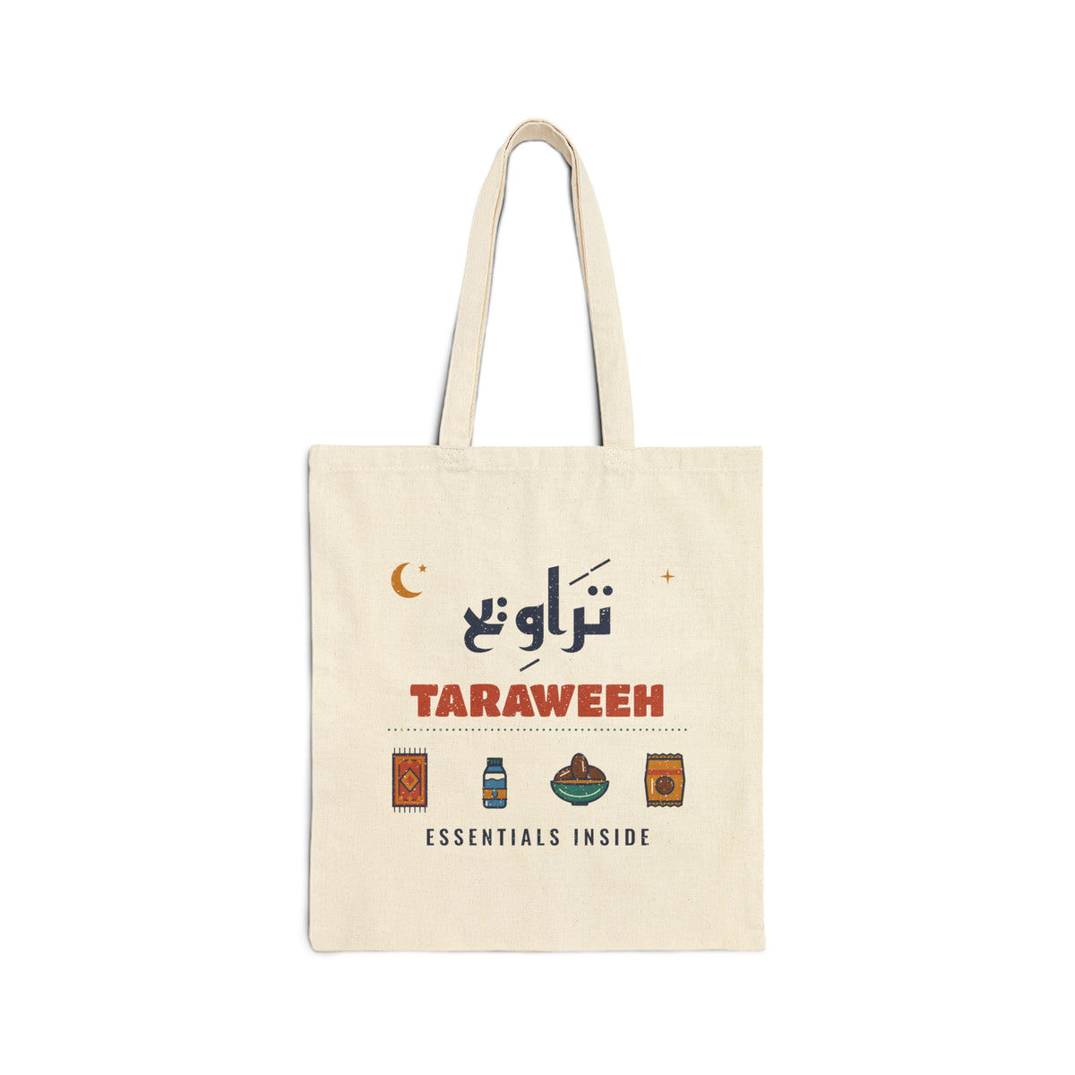 Taraweeh Arabic and English Double-Sided Tote Bag | in Arabic and English Ramadan Tote, Prayer Mat Water Dates… | AdabStars Islamic Gifts