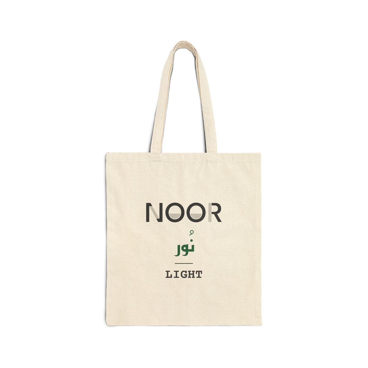 Noor Dual Language with English Meaning Islamic Canvas Tote Bag in Natural, one-sided print – AdabStars