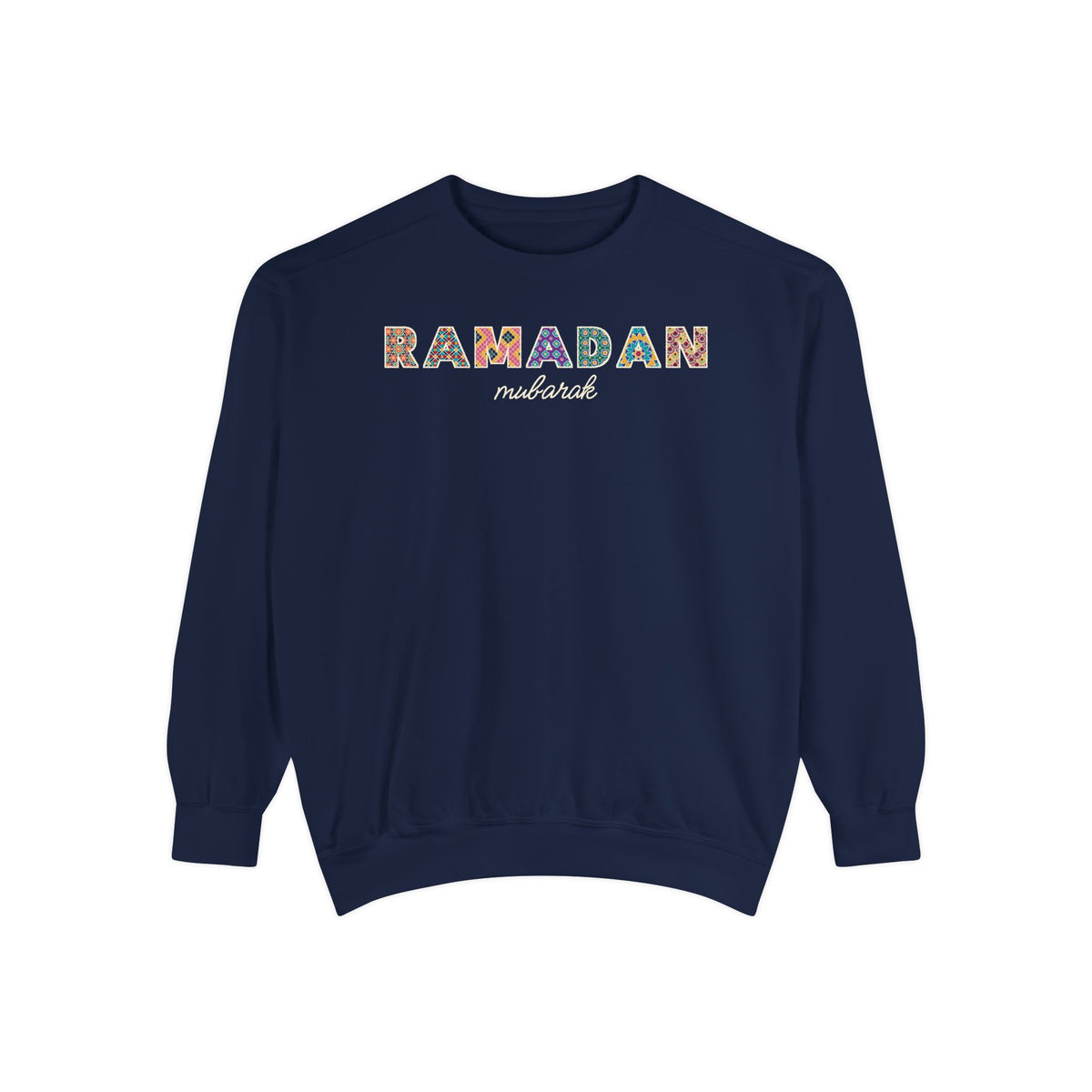 Ramadan Mubarak Patterned Letters Premium Sweatshirt in True Navy – AdabStars
