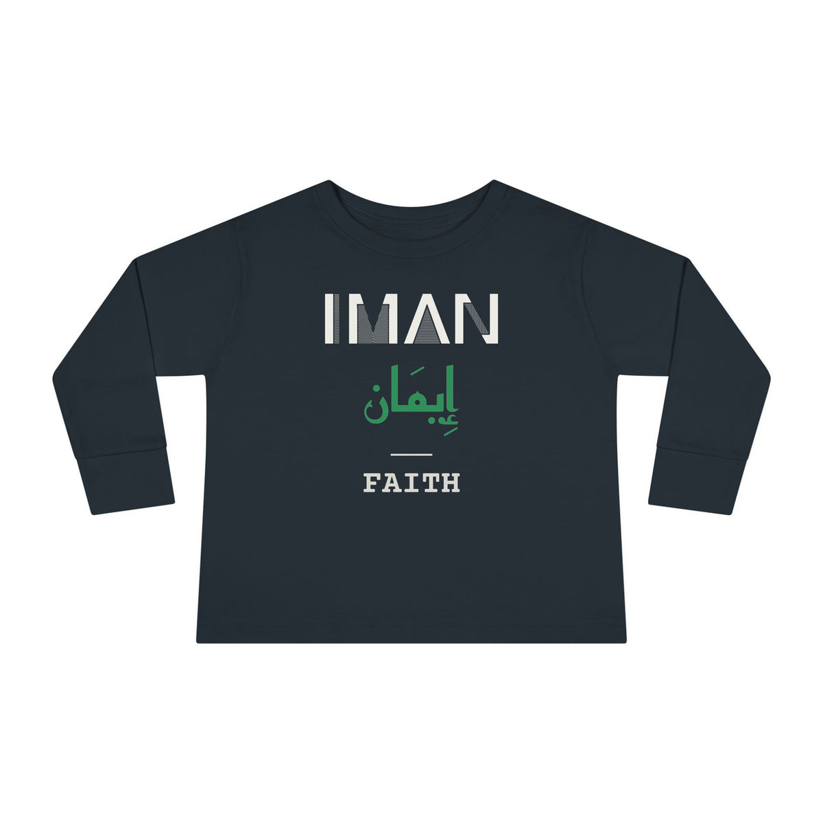 Iman Dual Language with English Meaning Islamic Toddler Toddler Long Sleeve Shirt in Black – AdabStars
