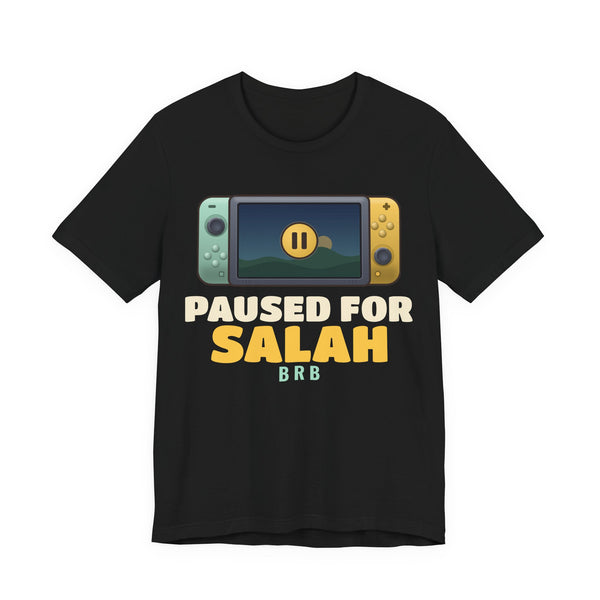 Paused for Salah Handheld Islamic Unisex T-Shirt in Black – AdabStars