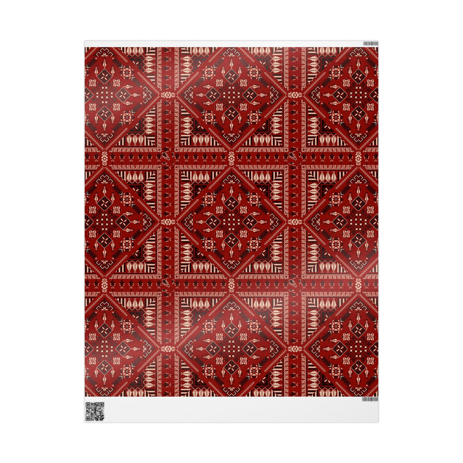 Red Tatreez Palestinian Style Gift Wrapping Paper – Traditional Embroidery Pattern for Eid, Ramadan & Special Occasions