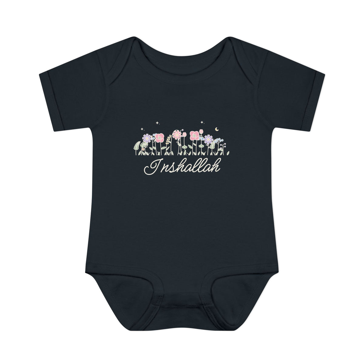 Inshallah Meadow Flowers Islamic Baby Bodysuit in Black – AdabStars