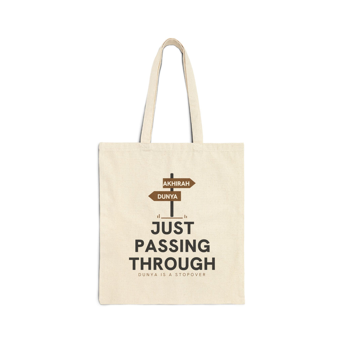 Just Passing Through Islamic Canvas Tote Bag in Natural, one-sided print – AdabStars