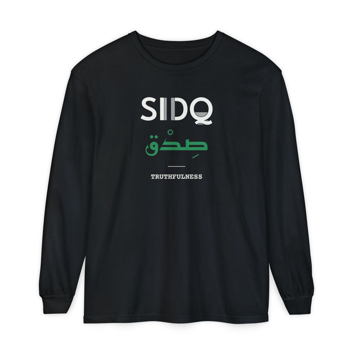 Sidq Dual Language with English Meaning Islamic Heavyweight Long Sleeve Shirt in Black – AdabStars