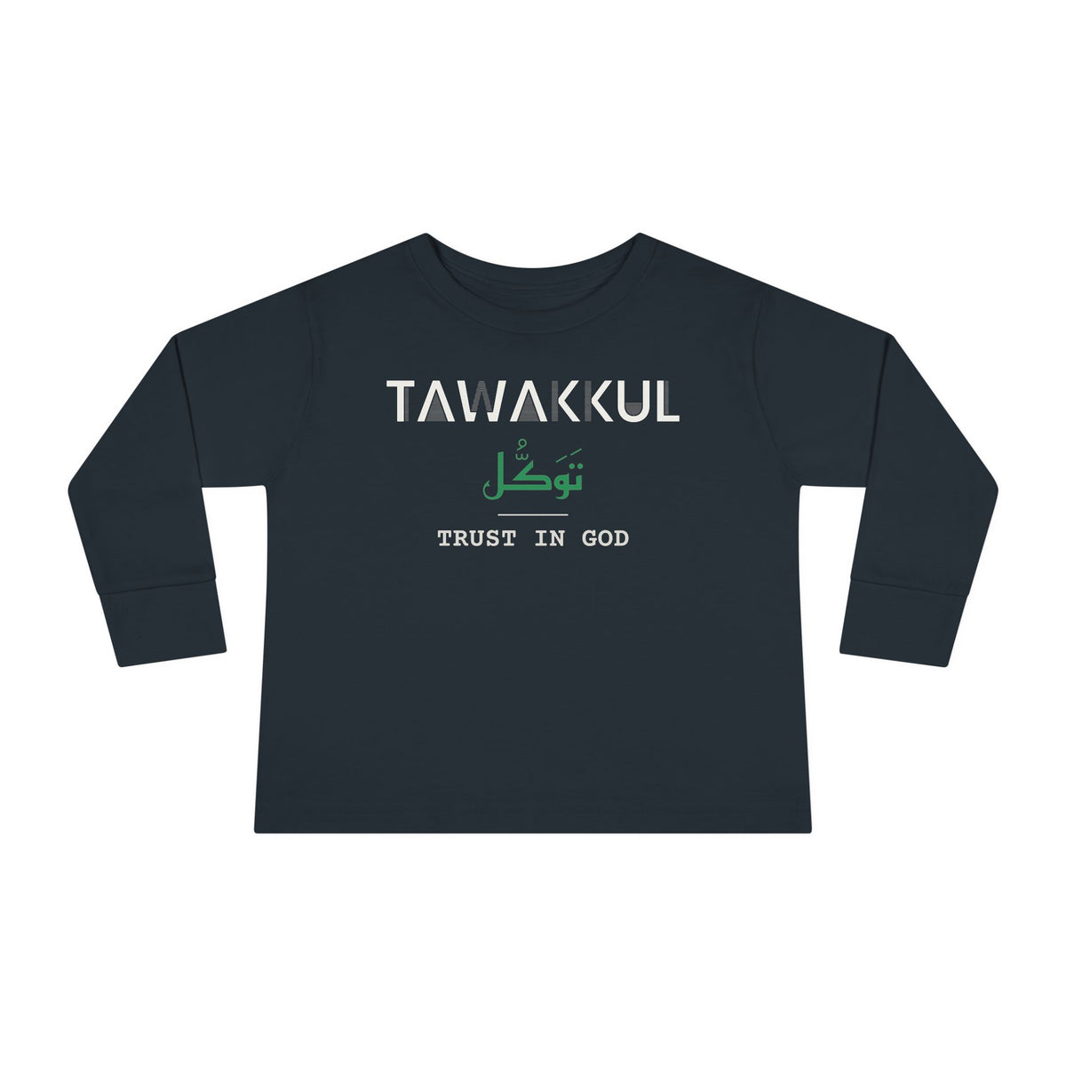 Tawakkul Dual Language with English Meaning Islamic Toddler Toddler Long Sleeve Shirt in Black – AdabStars