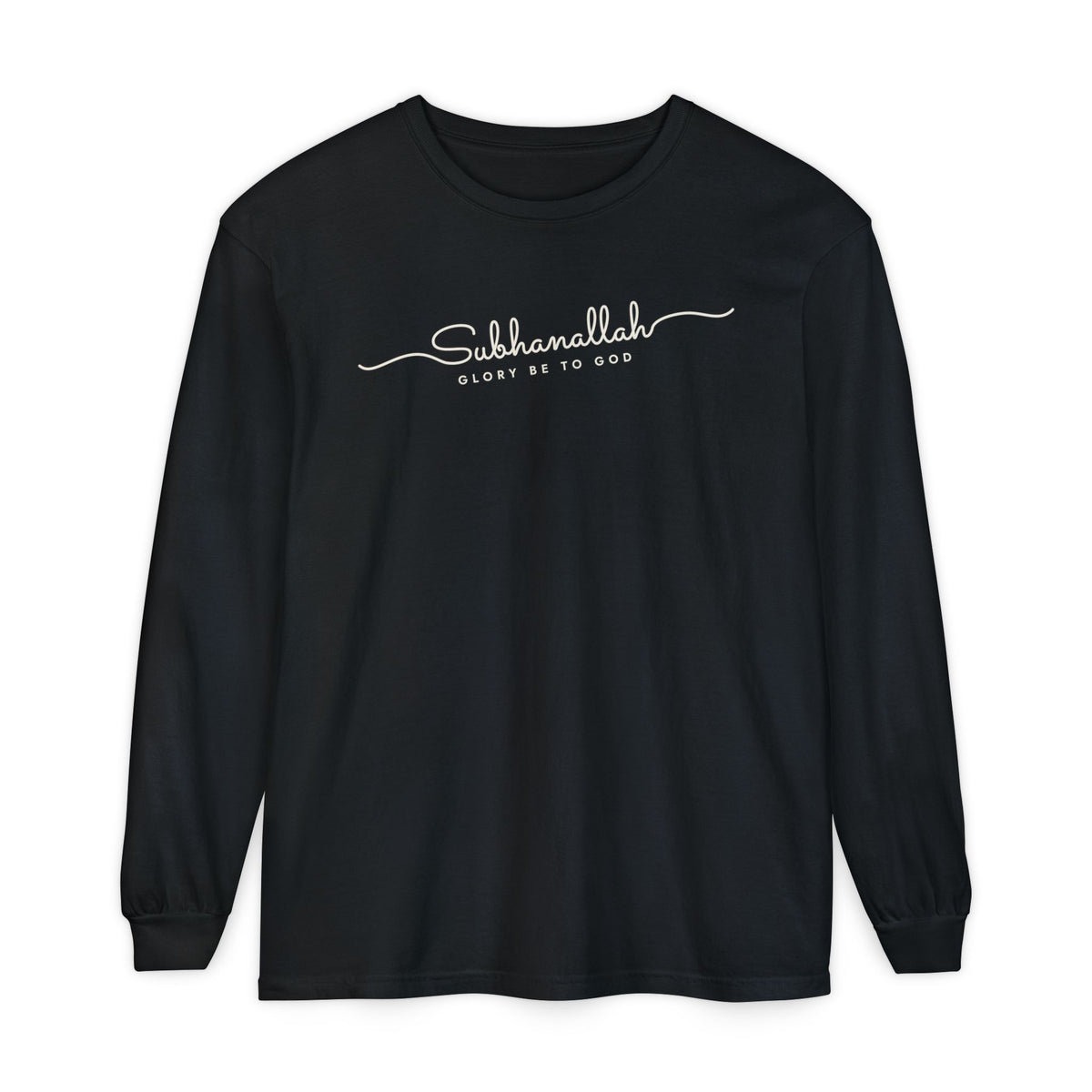 Subhanallah Fine Line Script Islamic Heavyweight Long Sleeve Shirt in Black – AdabStars