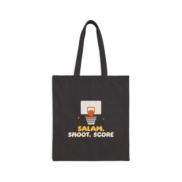 Salam, Shoot, Score Canvas Tote Bag in Black, double-sided print – AdabStars