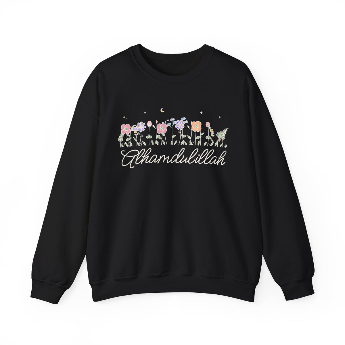 Alhamdulillah Meadow Flowers Islamic Crewneck Sweatshirt in Black – AdabStars