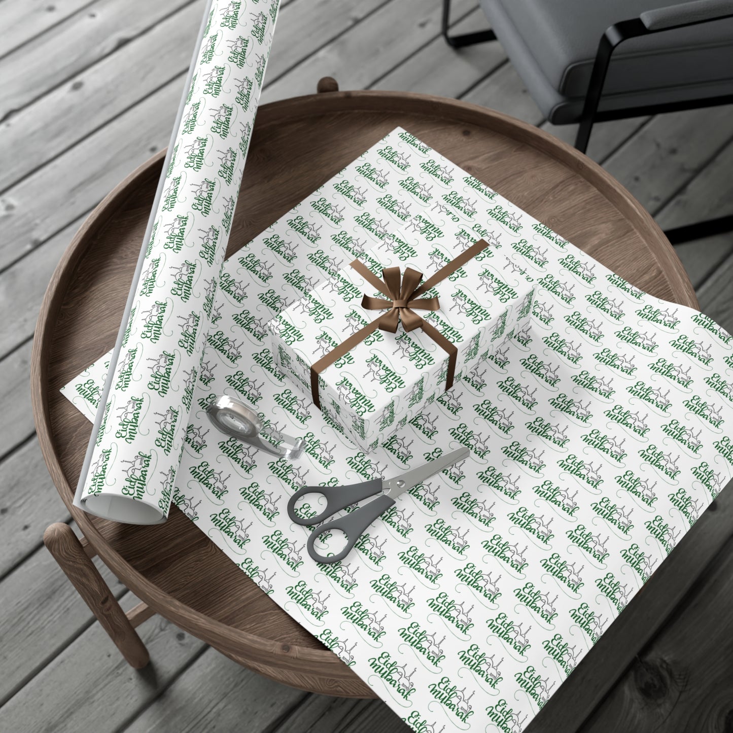 Wrapping Paper - Eid Mubarak Green with Masjid Mosque Design Gift Wrap Papers