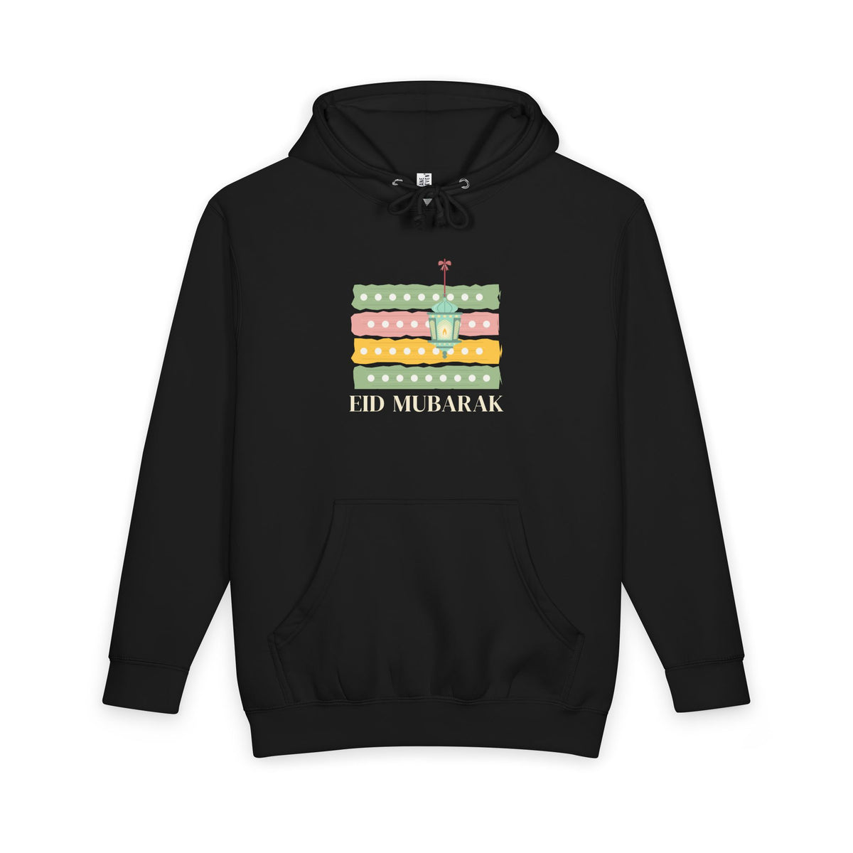 Eid Mubarak Polka Stripes Premium Heavyweight Hoodie in Black – AdabStars