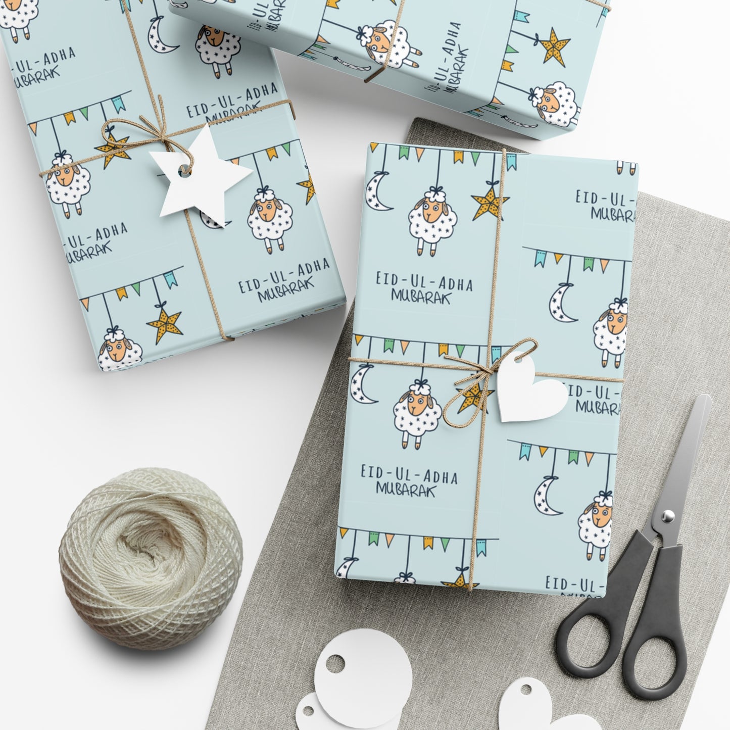 Wrapping Paper - Eid-Ul-Adha Mubarak with Sheep Crescent Moon and Star Gift Wrap Papers