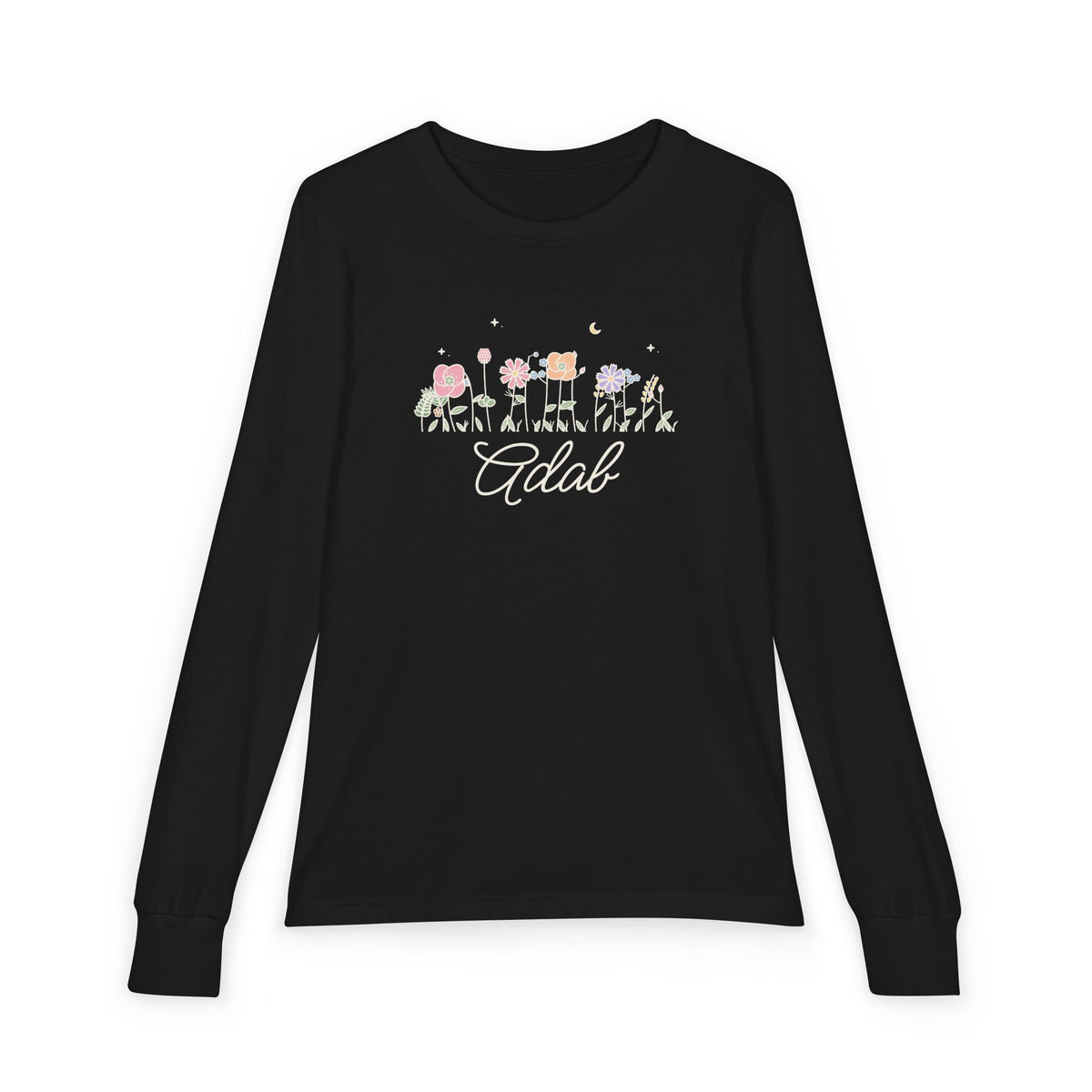 Adab Meadow Flowers Kids Long Sleeve Shirt in Black – AdabStars