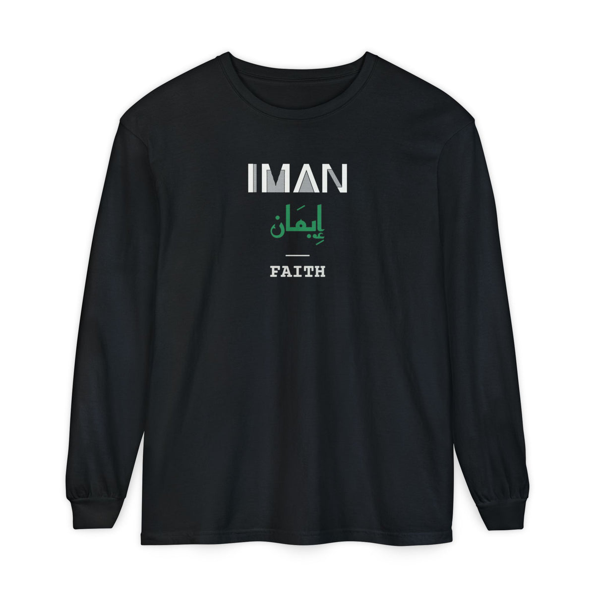 Iman Dual Language with English Meaning Islamic Heavyweight Long Sleeve Shirt in Black – AdabStars
