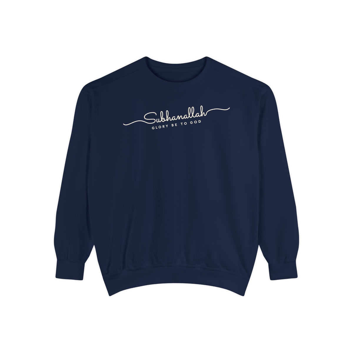 Subhanallah Fine Line Script Islamic Premium Sweatshirt in True Navy – AdabStars