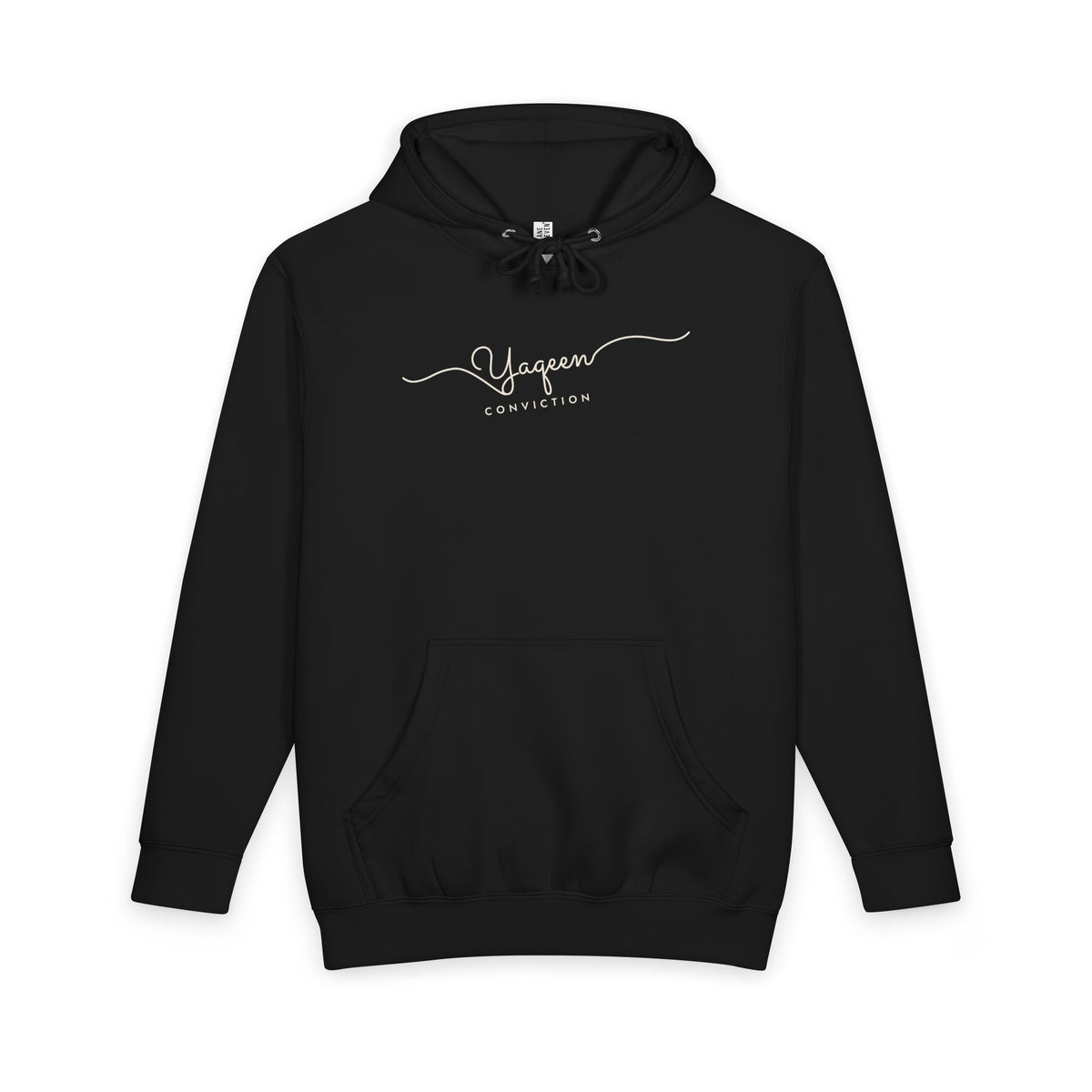 Yaqeen Fine Line Script Islamic Heavyweight Premium Heavyweight Hoodie in Black – AdabStars