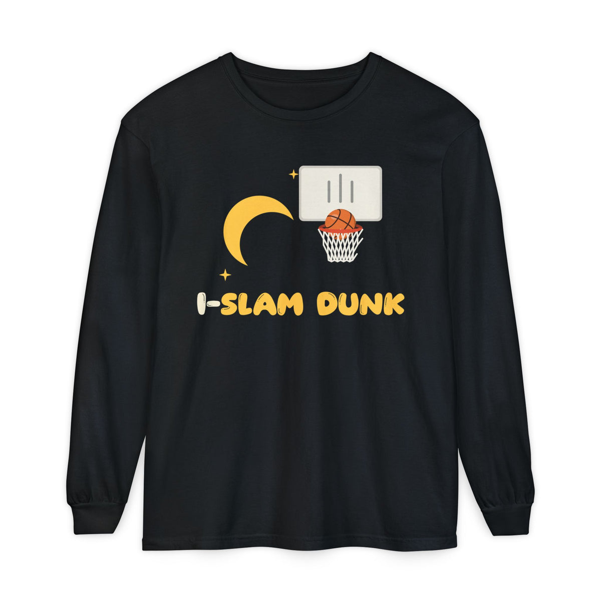 I Slam Dunk Muslim Long Sleeve Shirt | Islamic Basketball Kids I-Slam Dunk Crescent Moon Wordplay | AdabStars Islamic Kids Apparel