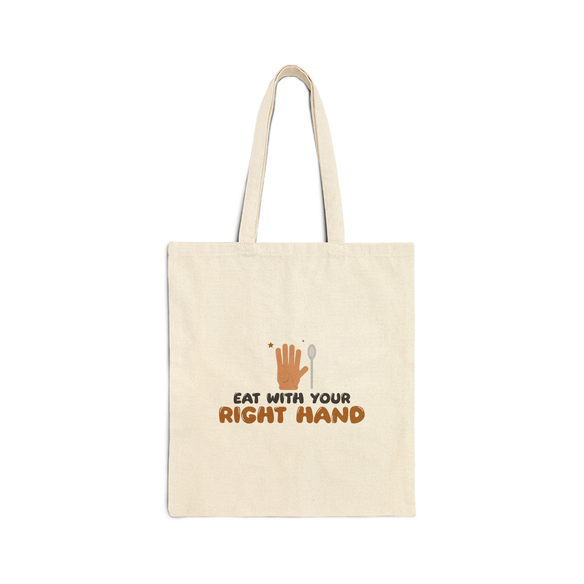 Eat With Your Right Hand Islamic Canvas Tote Bag in Natural, one-sided print – AdabStars