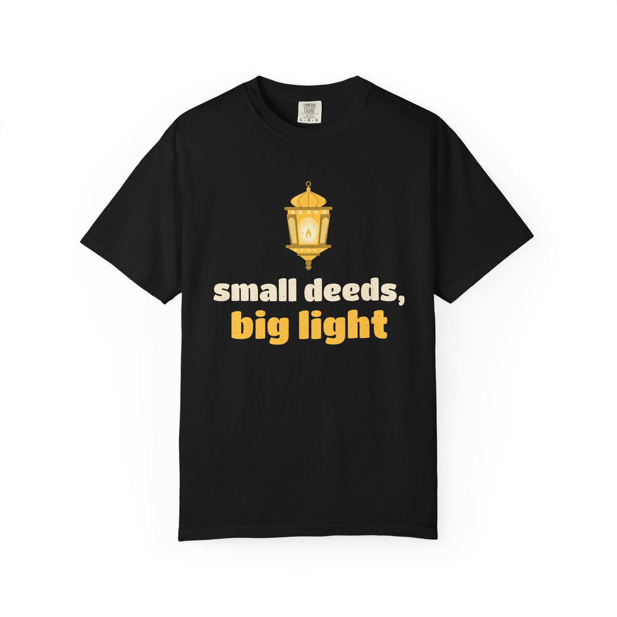 Small Deeds, Big Light Ramadan Heavyweight Tee | Deeds Big Light Ramadan Kindness Lantern Good Habits | AdabStars Islamic Apparel
