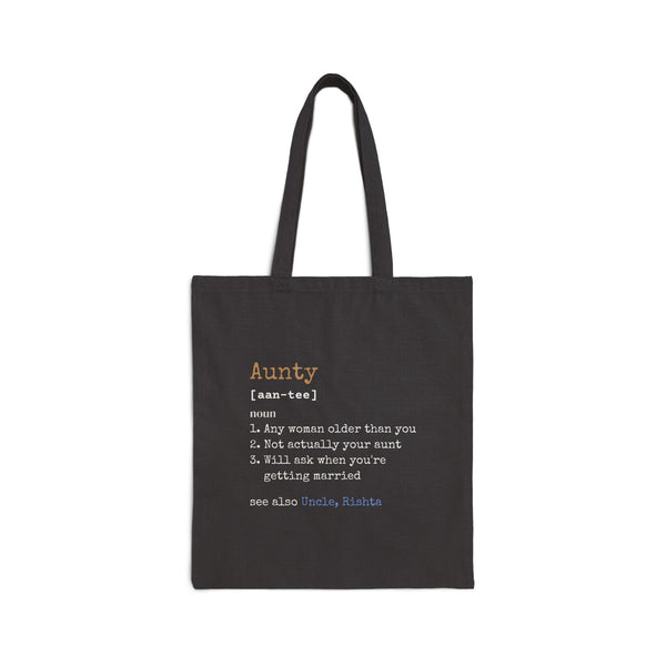 Aunty Definition Canvas Tote Bag in Black, double-sided print – AdabStars