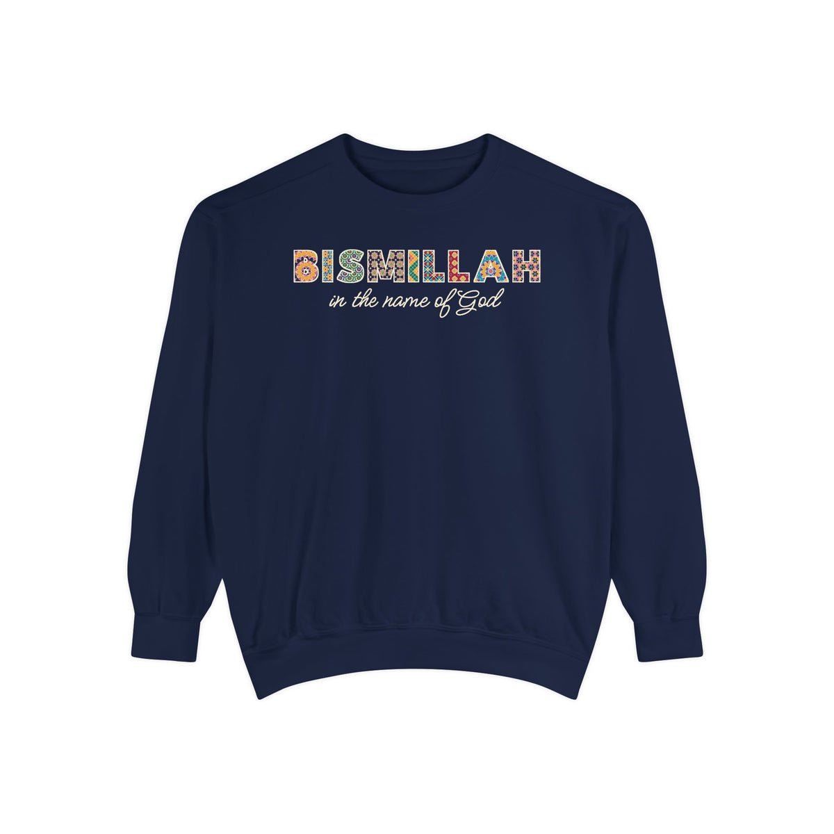 Bismillah Patterned Letters Islamic Premium Sweatshirt in True Navy – AdabStars