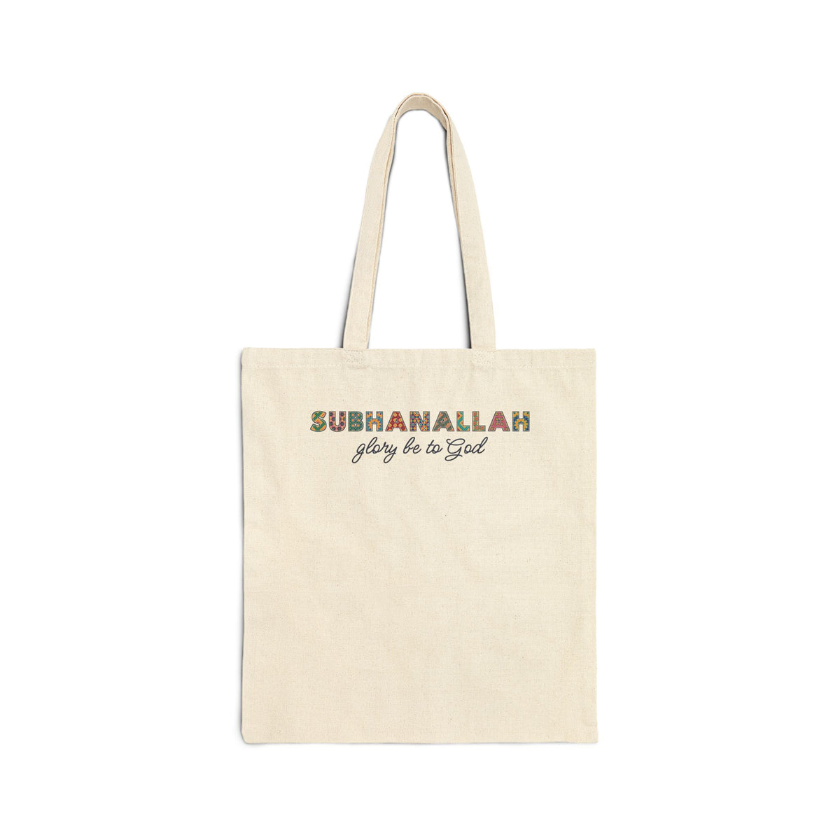Subhanallah Patterned Letters Islamic Canvas Tote Bag in Natural, double-sided print – AdabStars
