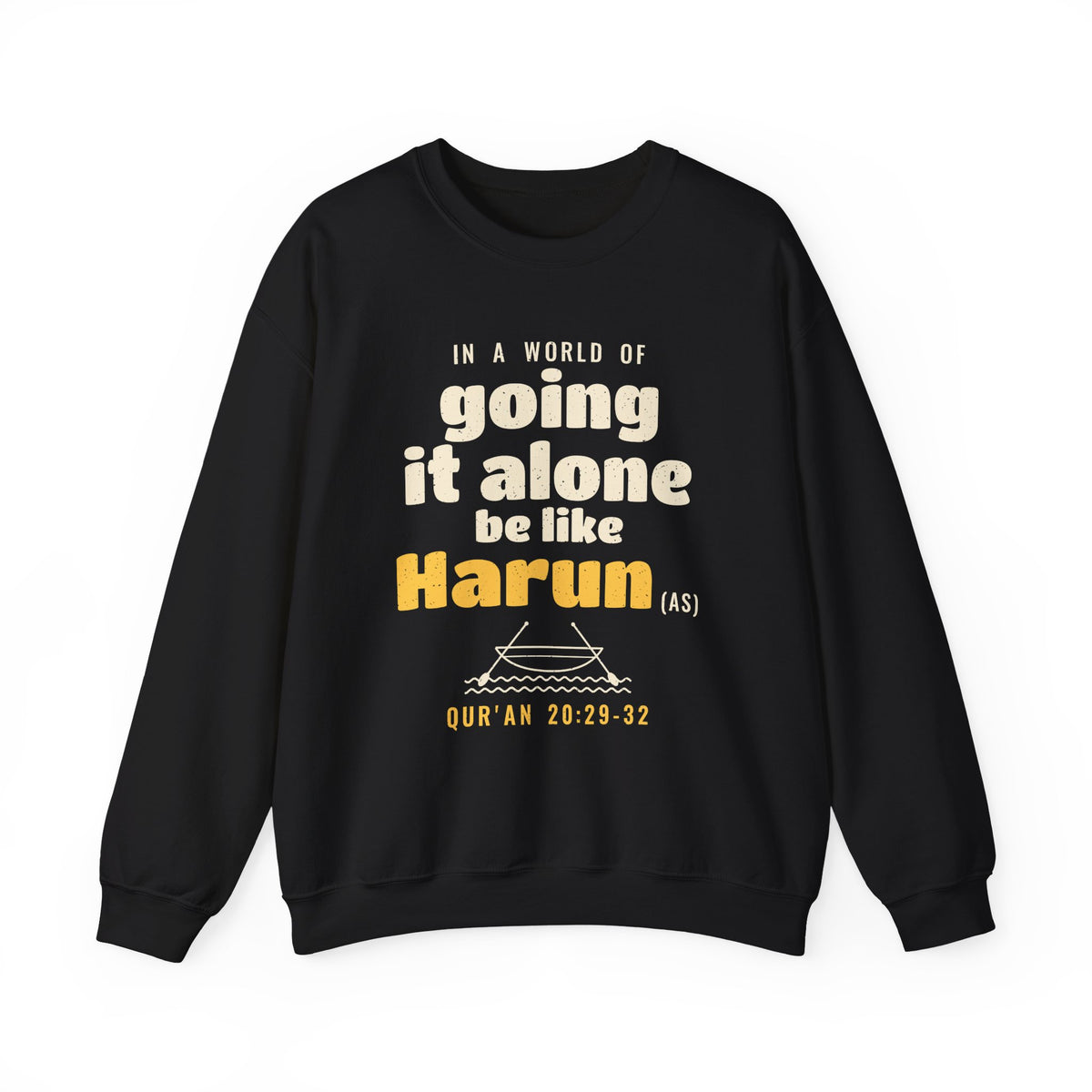 Be Like Harun (AS) Crewneck Sweatshirt in Black, front and back print – AdabStars