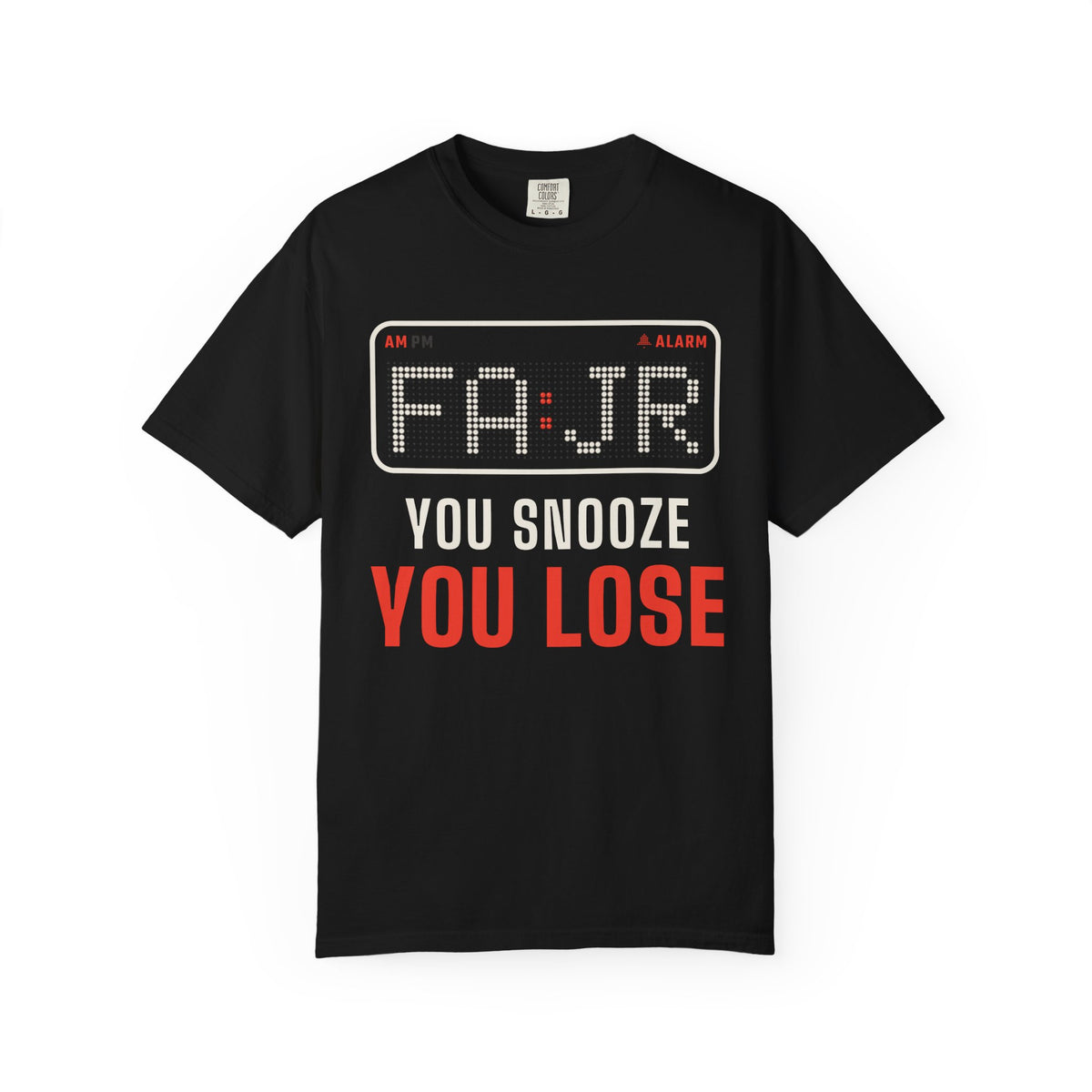 Fajr You Snooze You Lose Islamic Heavyweight T-Shirt in Black, front and back print – AdabStars