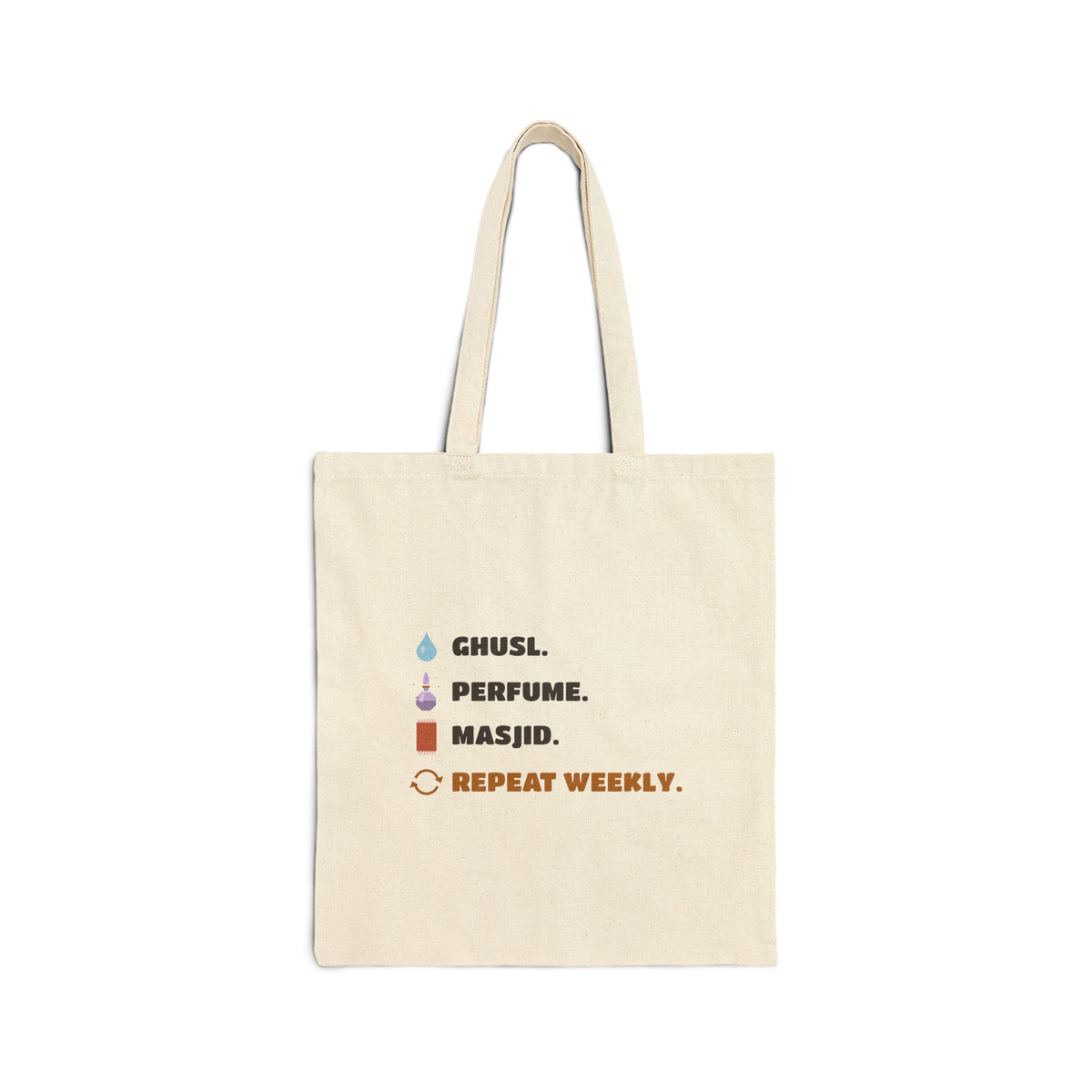 Ghusl Perfume Masjid Repeat Islamic Canvas Tote Bag in Natural, double-sided print – AdabStars