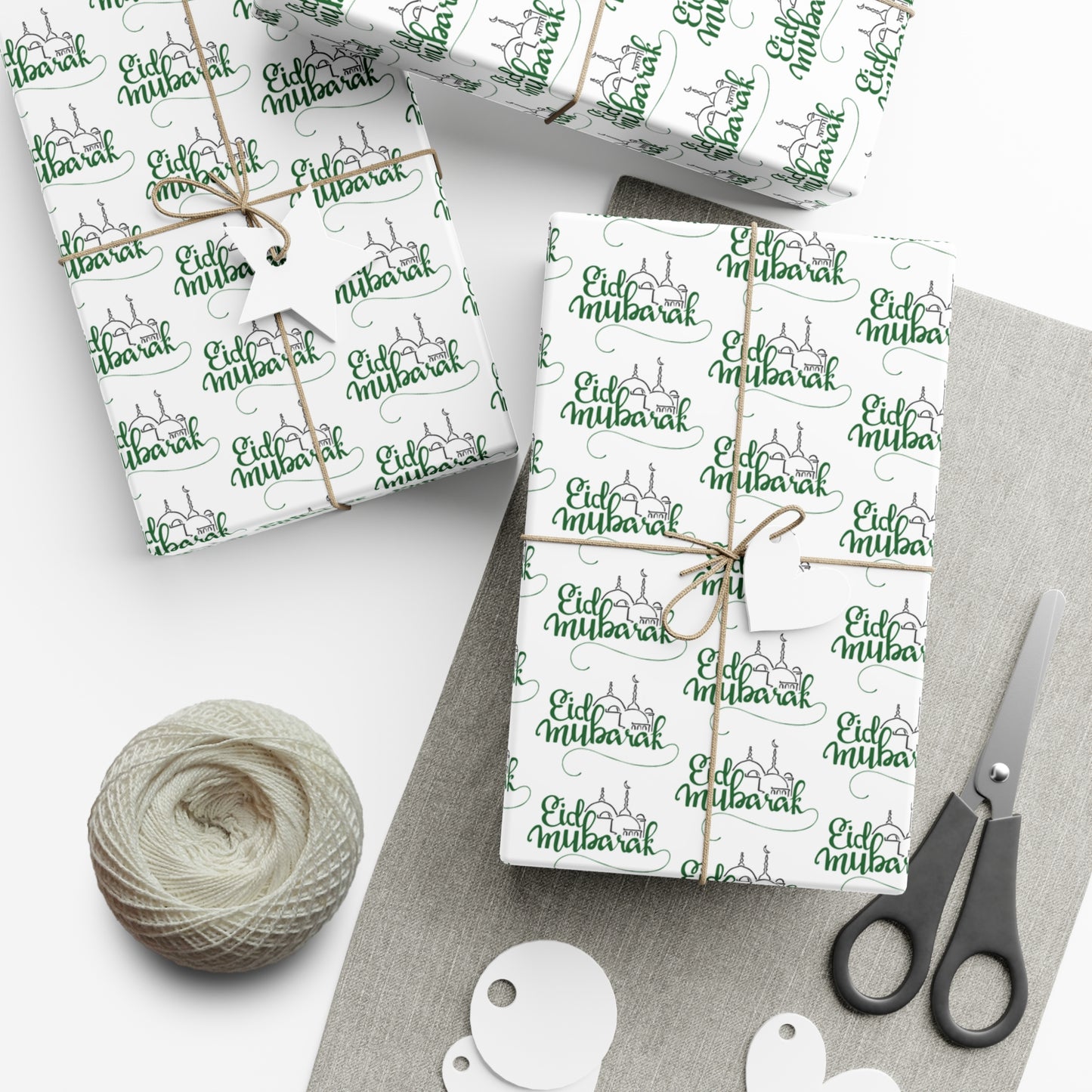 Wrapping Paper - Eid Mubarak Green with Masjid Mosque Design Gift Wrap Papers