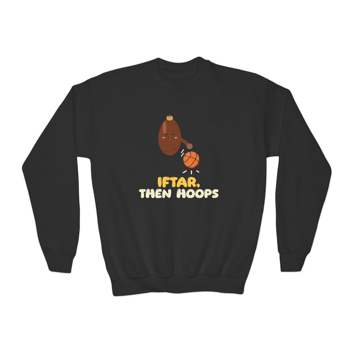 Iftar Then Hoops Kids Sweatshirt | Ramadan Basketball Kids Iftar Then Hoops Date Dribbling | AdabStars Islamic Kids Apparel