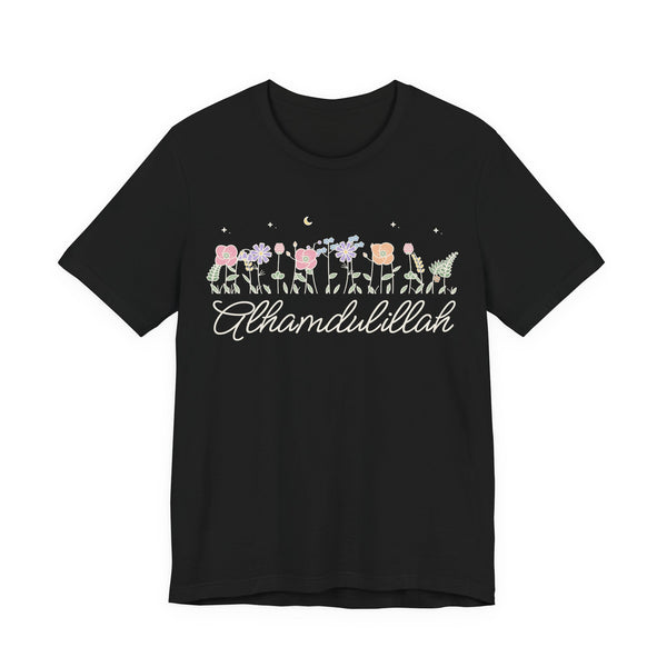Alhamdulillah Meadow Flowers Islamic Unisex T-Shirt in Black – AdabStars