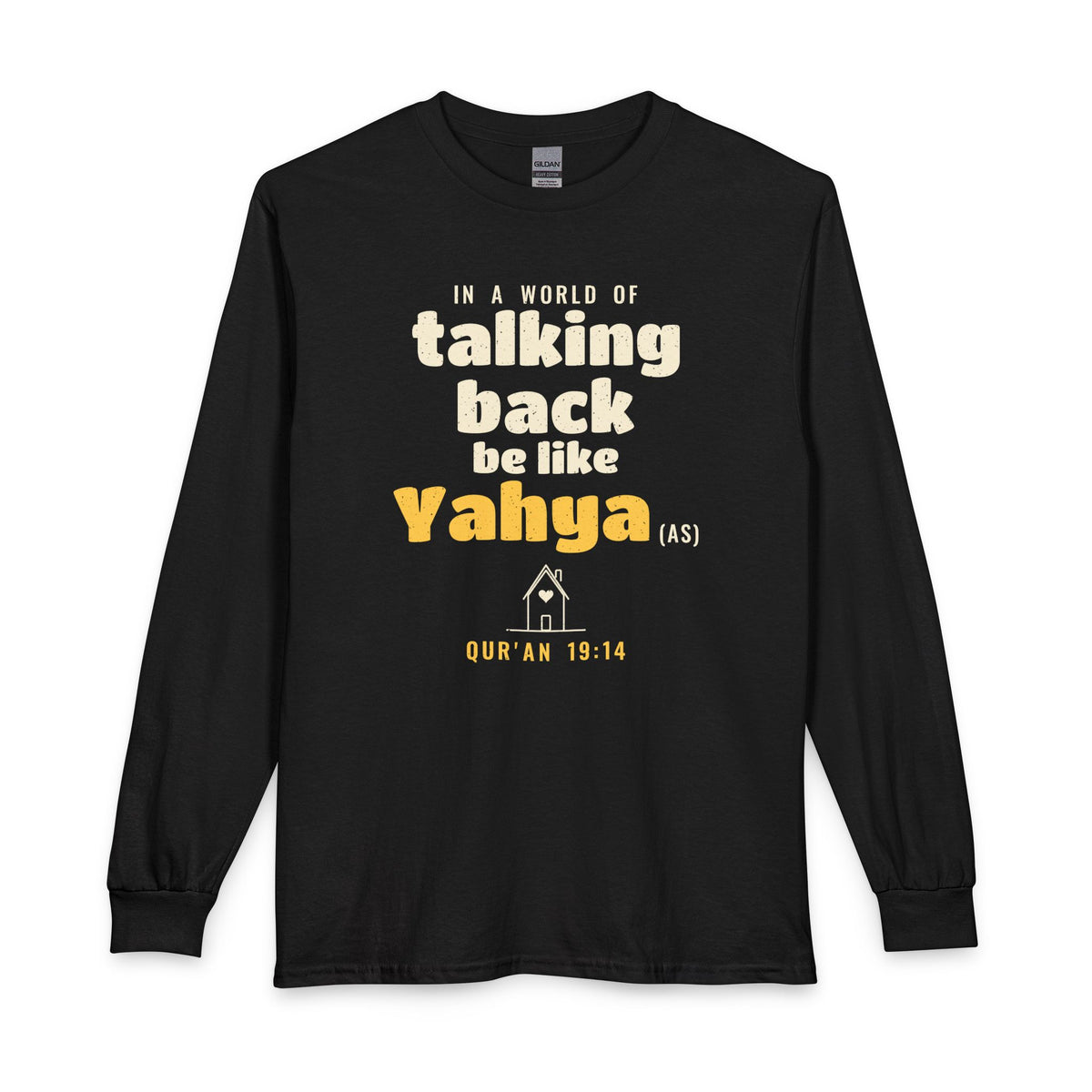 Be Like Yahya (AS) Long Sleeve Shirt in Black, front and back print – AdabStars