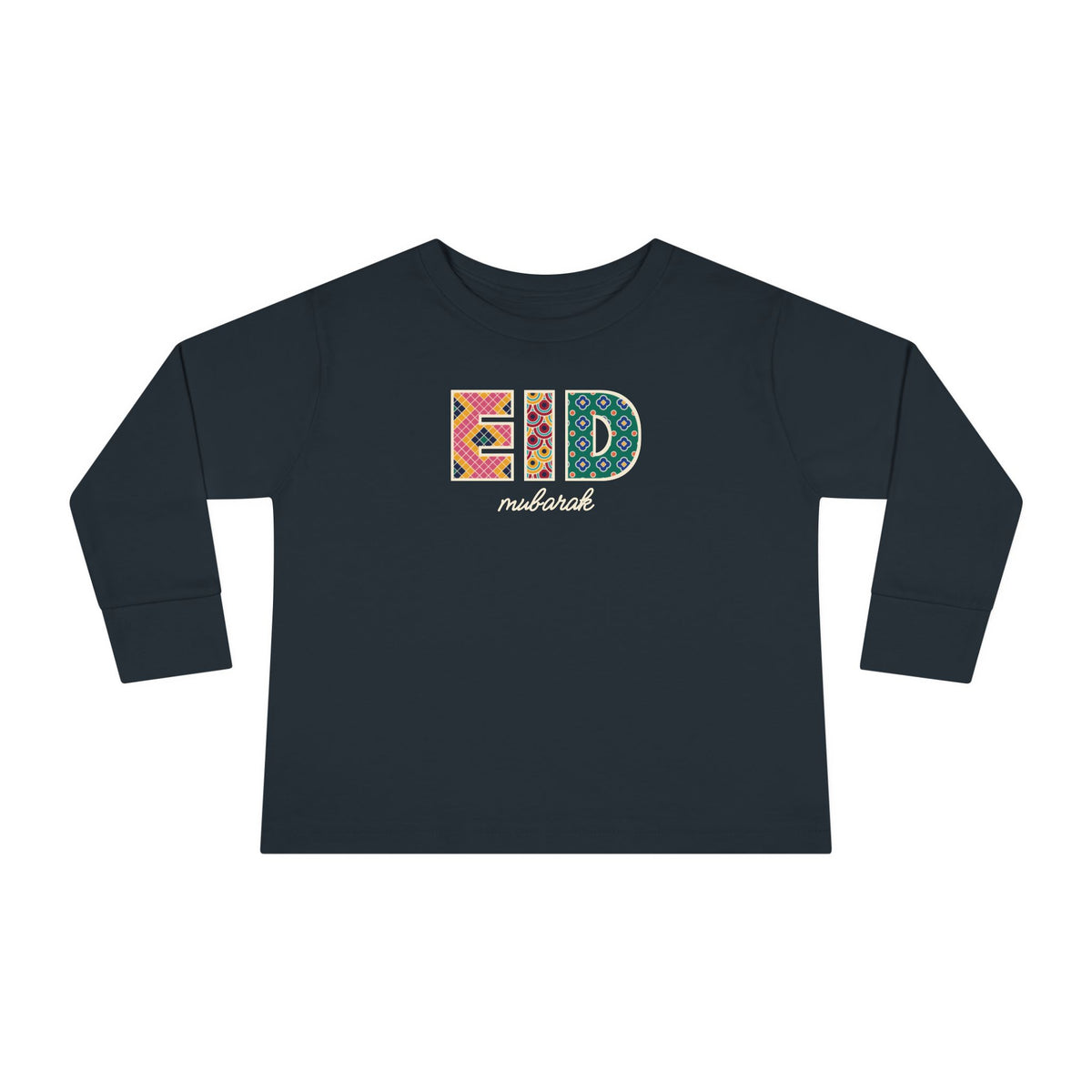 Eid Mubarak Patterned Letters Toddler Toddler Long Sleeve Shirt in Black – AdabStars