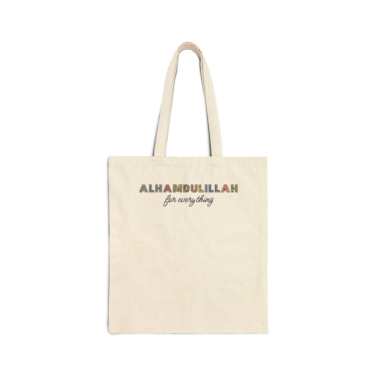 Alhamdulillah Patterned Letters Islamic Canvas Tote Bag in Natural, double-sided print – AdabStars