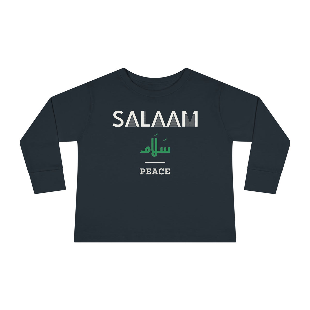 Salaam Dual Language with English Meaning Islamic Toddler Toddler Long Sleeve Shirt in Black – AdabStars