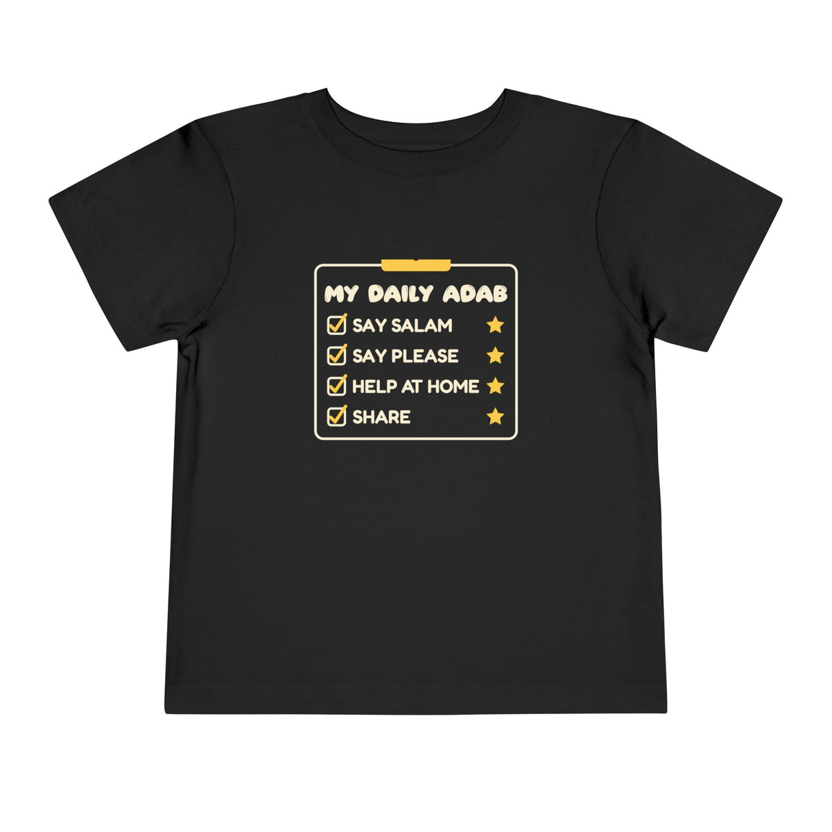 My Daily Adab Ramadan Toddler Tee | Checklist Kids Islamic Manners Salam Share | AdabStars Islamic Kids Apparel