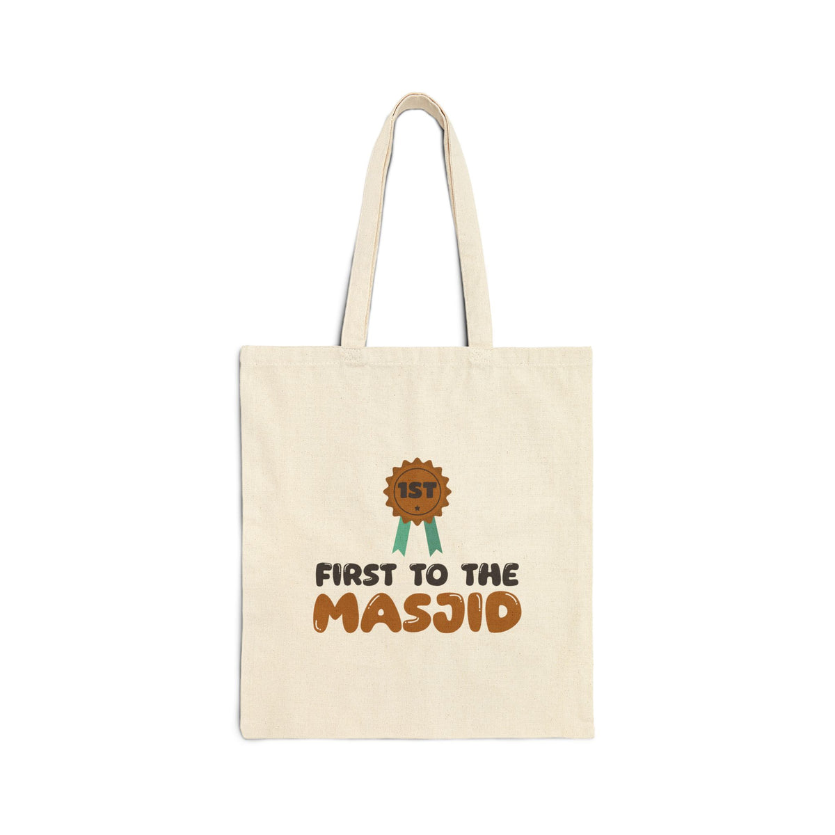 First to the Masjid Islamic Canvas Tote Bag in Natural, double-sided print – AdabStars