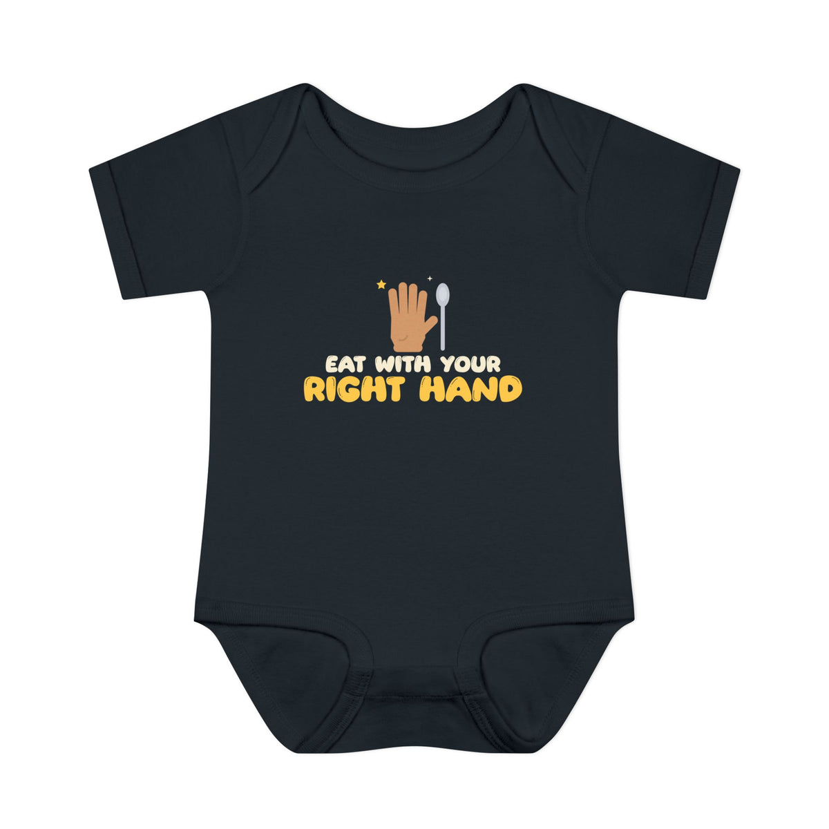 Eat With Your Right Hand Islamic Baby Bodysuit in Black – AdabStars