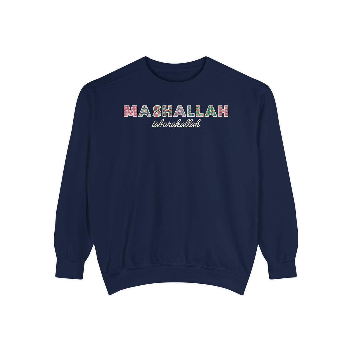 Mashallah Patterned Letters Islamic Premium Sweatshirt in True Navy – AdabStars