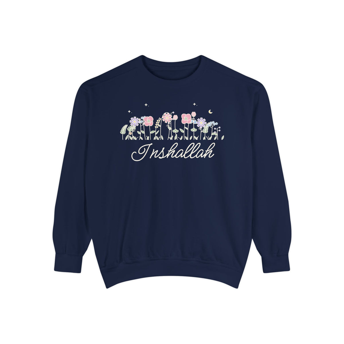 Inshallah Meadow Flowers Islamic Premium Sweatshirt in True Navy – AdabStars