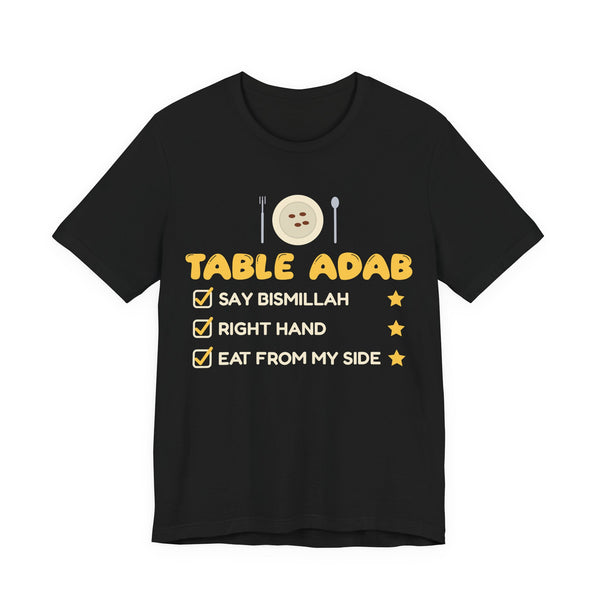 Table Adab Islamic Shirt | Kids Islamic Eating Manners Bismillah Right Hand | AdabStars Islamic Kids Apparel