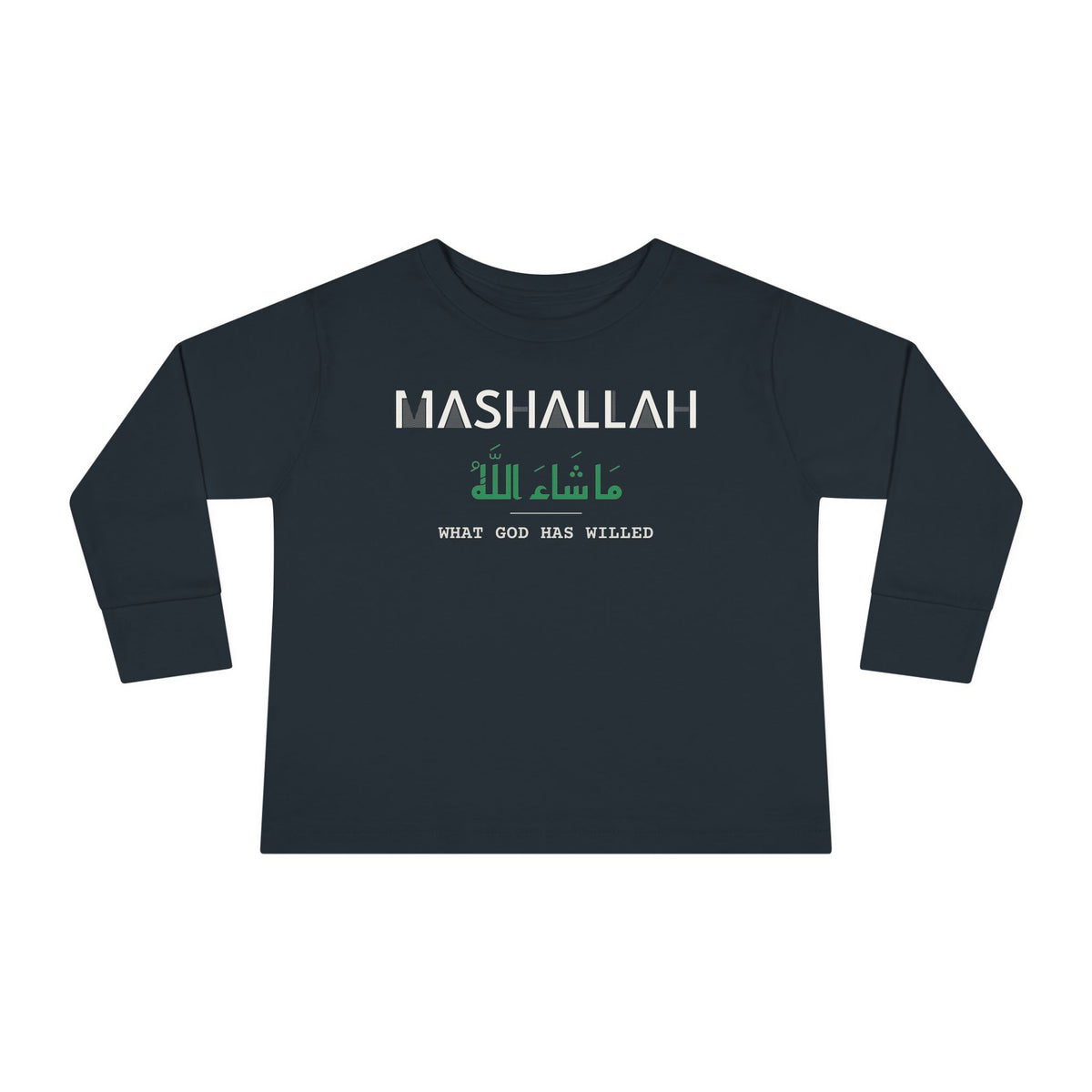 Mashallah Dual Language with English Meaning Islamic Toddler Toddler Long Sleeve Shirt in Black – AdabStars