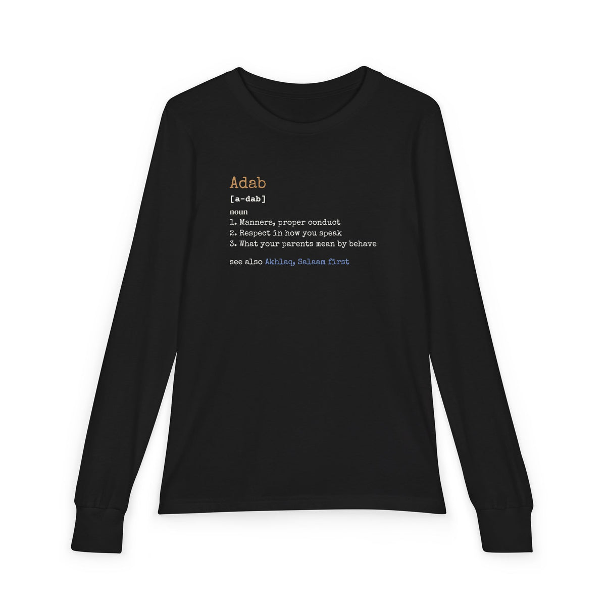 Adab Definition Islamic Kids Kids Long Sleeve Shirt in Black – AdabStars