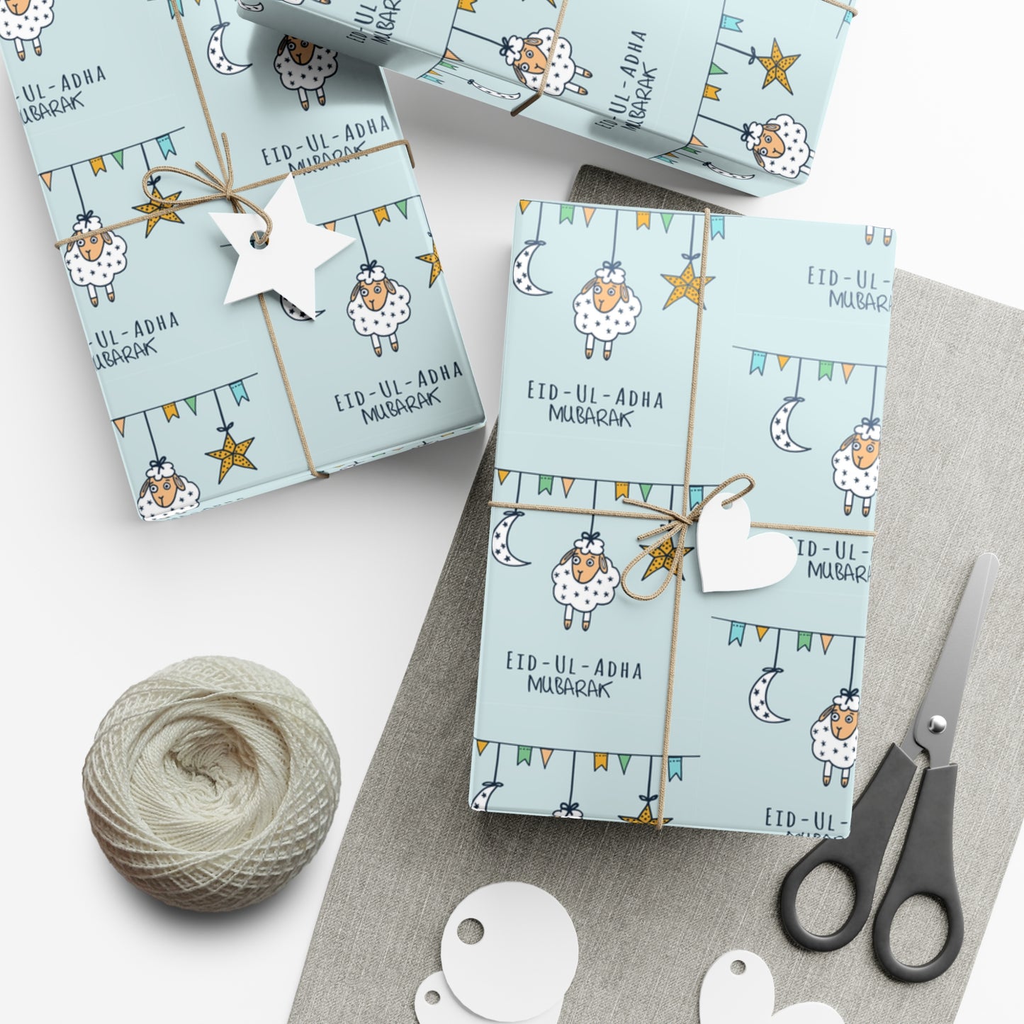 Wrapping Paper - Eid-Ul-Adha Mubarak with Sheep Crescent Moon and Star Gift Wrap Papers